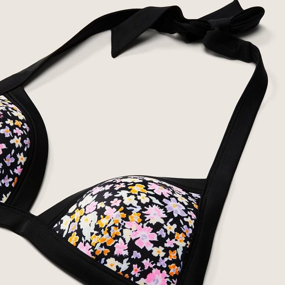 Victoria's Secret PINK Black Ditsy Floral Push-up Triangle Bikini Top - Picture 2 of 9